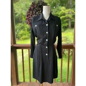 Vintage 90s Y2K Monterey Bay 100% Tencel Black Utility Shirt Dress Size 6